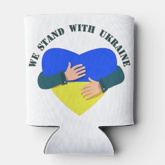 我々は感動的ウクライナと共に立つメッセージ 缶クーラー (裏面)