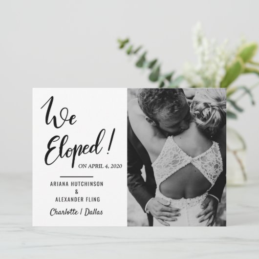 我々は手書きカジュアルの写結婚真を駆け落ちた 案内状 (スタンド正面)