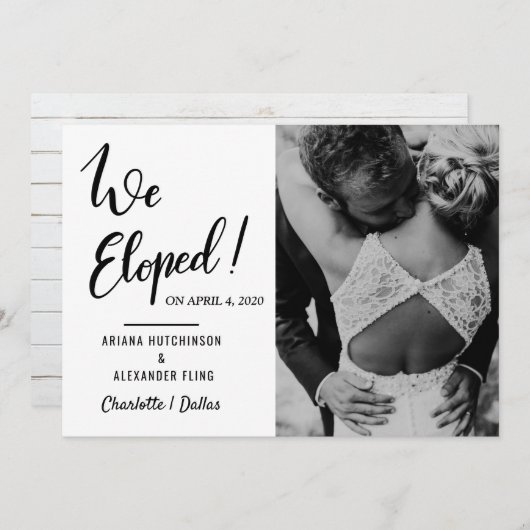 我々は手書きカジュアルの写結婚真を駆け落ちた 案内状 (正面/裏面)