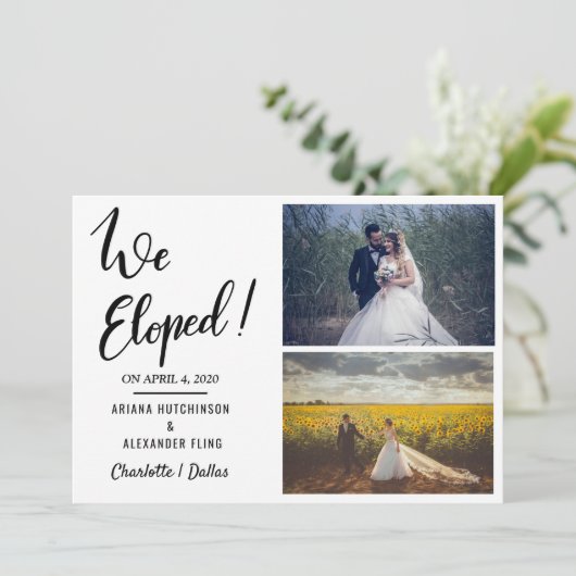 我々は手書きカジュアルの2つの結婚写真を駆け落ちた 案内状 (スタンド正面)