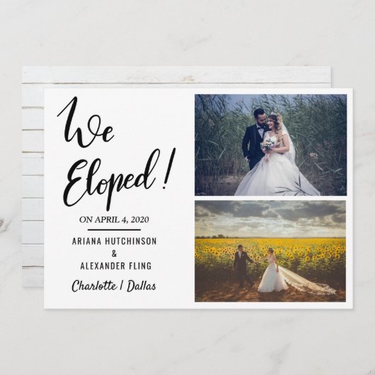 我々は手書きカジュアルの2つの結婚写真を駆け落ちた 案内状 (正面/裏面)