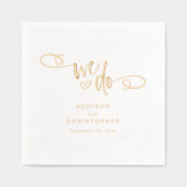 我々は手書きスクリプト結婚の金ゴールドを行う 箔ナプキン (正面)