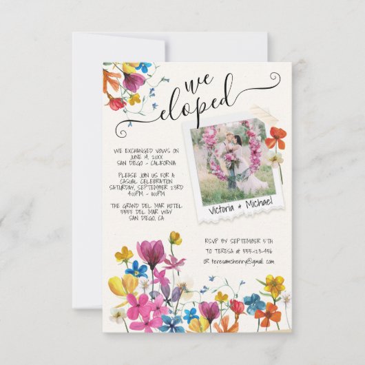 我々は押された花Boho発表を駆け落ち 招待状 (正面)