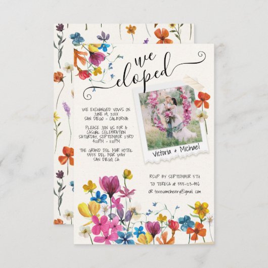 我々は押された花Boho発表を駆け落ち 招待状 (正面/裏面)