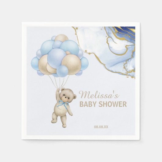 我々は抽象芸術ブルー金ゴールドを待つことができカスタムる スタンダードカクテルナプキン (正面)