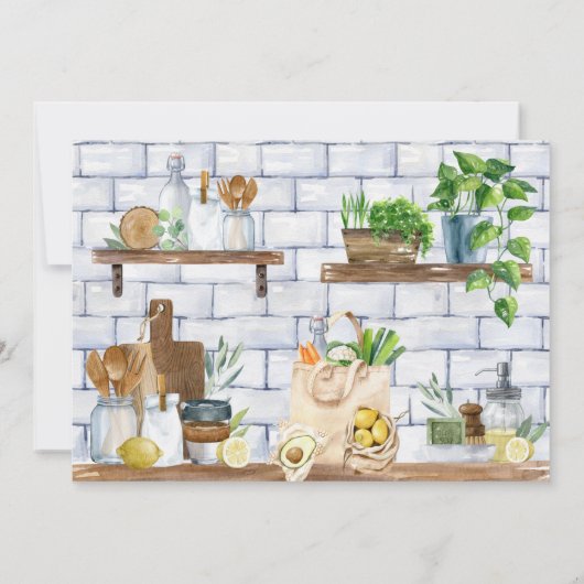 我々は料理アップ水カラー引用文ブライダルシャワー 招待状 (裏面)