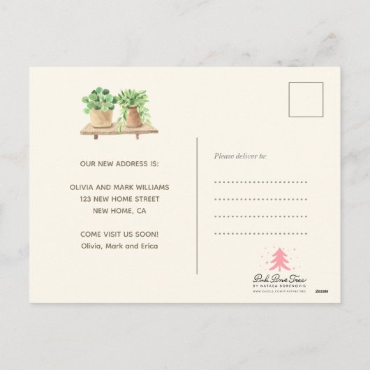 我々は新しいアドレスかわいいぼほ水の色の植物 シーズンポストカード (裏面)