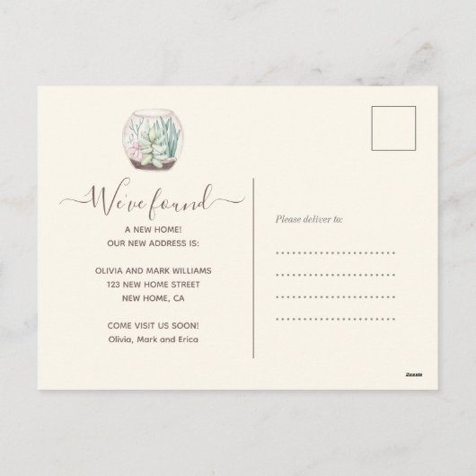 我々は新しいホームカワイトウォーターカラーボホー多肉株を見つけた シーズンポストカード (裏面)