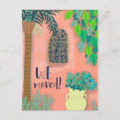 我々は新しいホームピンクガーデンエキゾチックなパーム移動 ポストカード (正面)