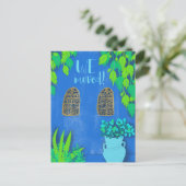 我々は新しいホームブルーガーデンボタニカルムービング移動 ポストカード (スタンド正面)