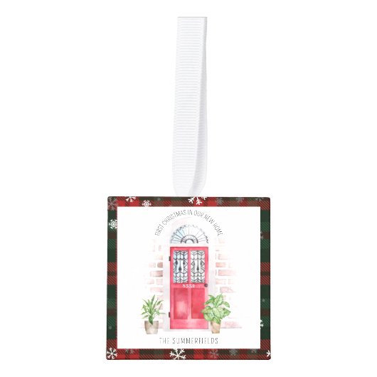 我々は新しいホームレッドドアの休日の写真を移動した キューブオーナメント (正面)