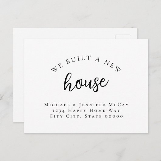 我々は新しい家のタイポグラフィを構築しシンプルた 案内ポストカード (正面/裏面)