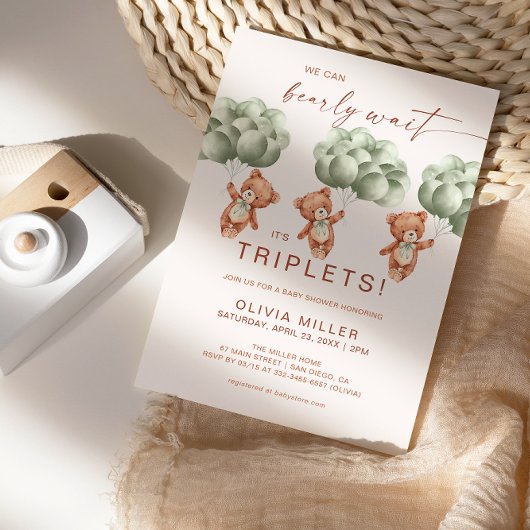我々は早くセージ緑の三つ子のベビーシャワーを待つことができる 招待状