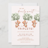 我々は早くセージ緑の三つ子のベビーシャワーを待つことができる 招待状 (正面)