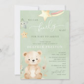 我々は早くセージ緑の赤ちゃんシャワーを待つことができる 招待状 (正面)