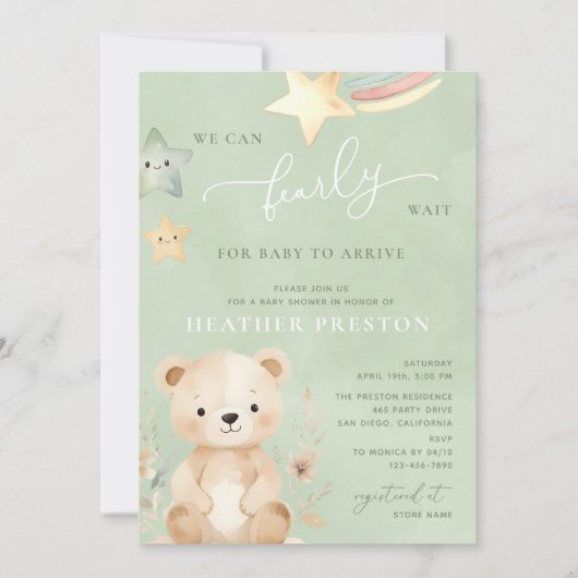 我々は早くセージ緑の赤ちゃんシャワーを待つことができる 招待状 (正面)