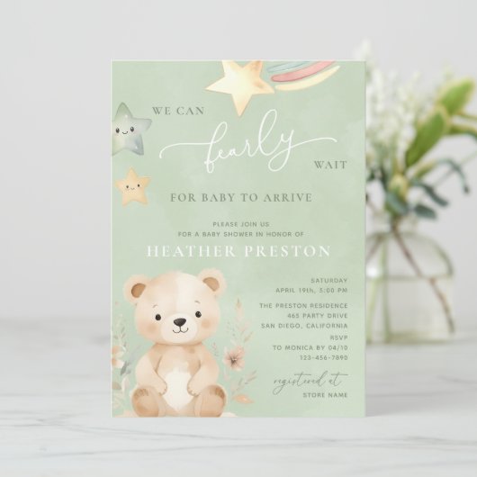 我々は早くセージ緑の赤ちゃんシャワーを待つことができる 招待状 (スタンド正面)