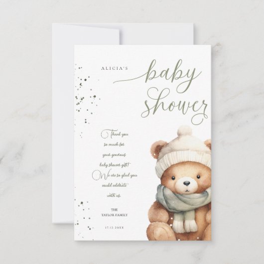 我々は早くセージ赤ちゃんシャワーを待つことができる サンキューカード (正面)