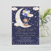 我々は早期にネイビー金ゴールドベア男の赤ちゃんシャワーを待つ 招待状 (スタンド正面)