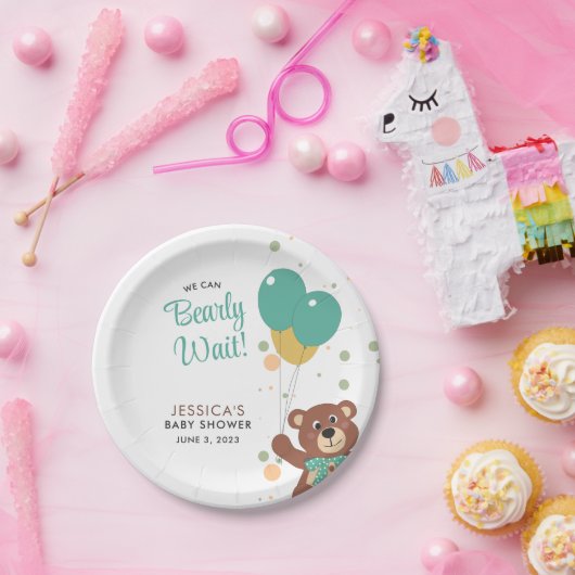 我々は明らかにニュートラルテディベア赤ちゃんシャワーを待つことができる ペーパープレート (パーティー)