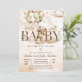 我々は明らかにニュートラルテディベア赤ちゃんシャワーを待つことができる 招待状 (スタンド正面)