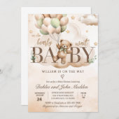 我々は明らかにニュートラルテディベア赤ちゃんシャワーを待つことができる 招待状 (正面/裏面)