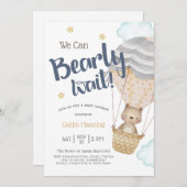 我々は明らかにニュートラルテディベア赤ちゃんシャワーを待つことができる 招待状 (正面/裏面)