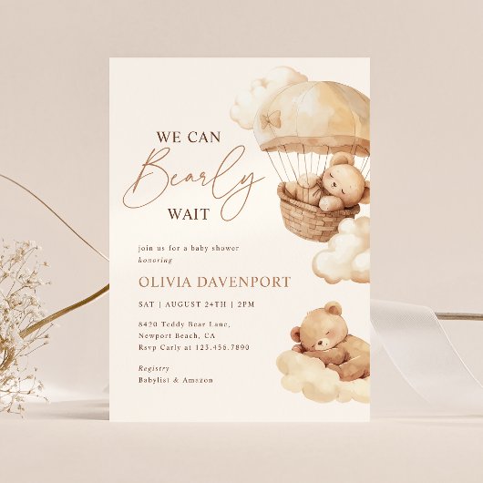 我々は明らかにニュートラルテディベア赤ちゃんシャワーを待つことができる 招待状