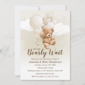 我々は明らかにニュートラルテディベア赤ちゃんシャワーを待つことができる 招待状 (正面)