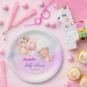 我々は明らかにピンク紫の女の子の赤ちゃんシャワーを待つことができる ペーパープレート (パーティー)