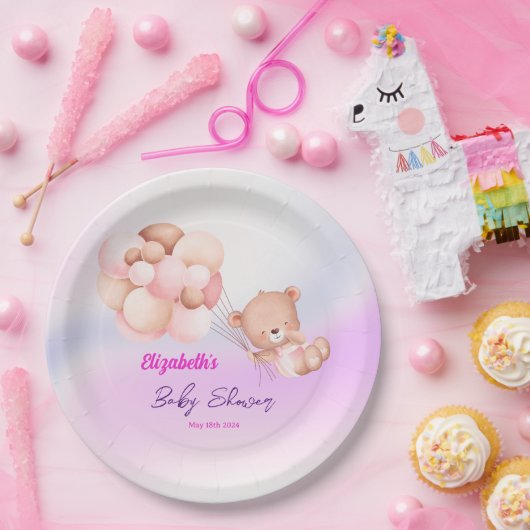我々は明らかにピンク紫の女の子の赤ちゃんシャワーを待つことができる ペーパープレート (パーティー)