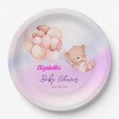 我々は明らかにピンク紫の女の子の赤ちゃんシャワーを待つことができる ペーパープレート (正面)