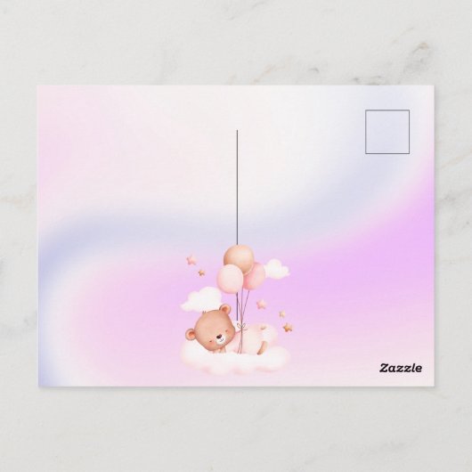 我々は明らかにピンク紫の女の子の赤ちゃんシャワーを待つことができる ポストカード (裏面)