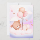 我々は明らかにピンク紫の女の子の赤ちゃんシャワーを待つことができる 招待状 (裏面)