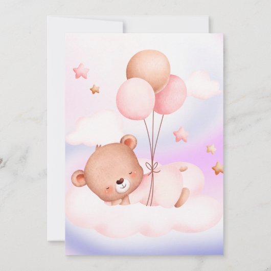 我々は明らかにピンク紫の女の子の赤ちゃんシャワーを待つことができる 招待状 (裏面)