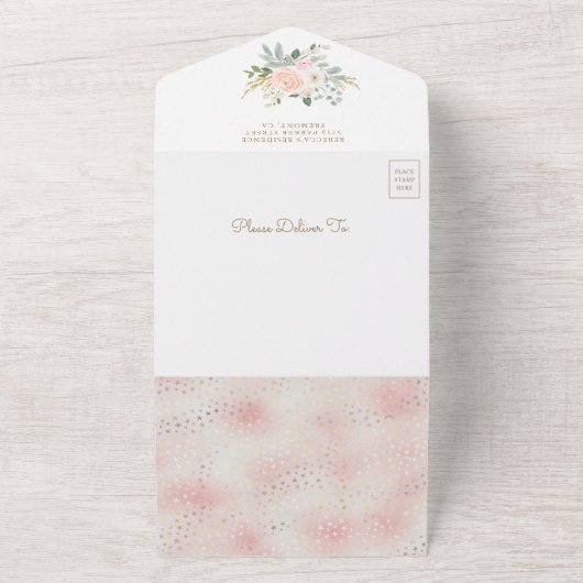 我々は明らかに待つことができますピンクのテディベア赤ちゃんシャワー オールインワン招待状 (外側)