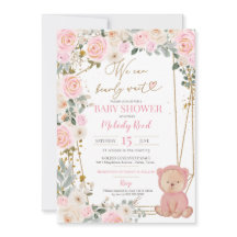 我々は明らかに待つことができますピンクのテディベア赤ちゃんシャワー