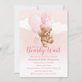 我々は明らかに待つことができますピンクのテディベア赤ちゃんシャワー 招待状 (正面)