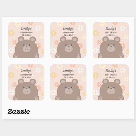 我々は明らかに待つことができますピンクのデイジー女の子の赤ちゃんシャワー スクエアシール (シート)