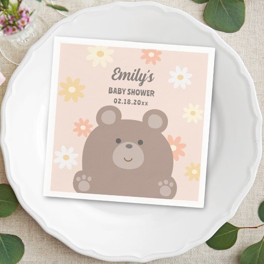 我々は明らかに待つことができますピンクのデイジー女の子の赤ちゃんシャワー スタンダードカクテルナプキン