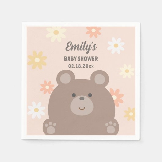 我々は明らかに待つことができますピンクのデイジー女の子の赤ちゃんシャワー スタンダードカクテルナプキン (正面)