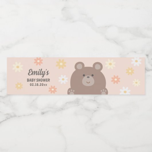 我々は明らかに待つことができますピンクのデイジー女の子の赤ちゃんシャワー ペットボトルラベル (シングルラベル)