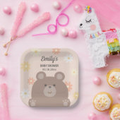 我々は明らかに待つことができますピンクのデイジー女の子の赤ちゃんシャワー ペーパープレート (パーティー)