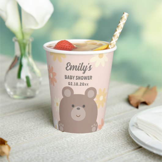 我々は明らかに待つことができますピンクのデイジー女の子の赤ちゃんシャワー 紙コップ (インサイチュ)