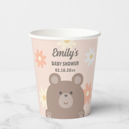 我々は明らかに待つことができますピンクのデイジー女の子の赤ちゃんシャワー 紙コップ (裏面)