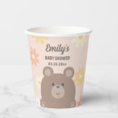 我々は明らかに待つことができますピンクのデイジー女の子の赤ちゃんシャワー 紙コップ (正面)