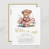 我々は明らかに待つことができますピンクのフローラ女の子の赤ちゃんシャワー インビテーションポストカード (正面/裏面)