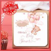 我々は明らかに待つことができますピンクのPoohクマ赤ちゃんシャワー スクエアシール