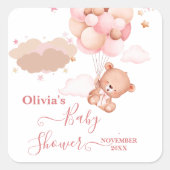 我々は明らかに待つことができますピンクのPoohクマ赤ちゃんシャワー スクエアシール (正面)