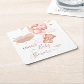 我々は明らかに待つことができますピンクのPoohクマ赤ちゃんシャワー スクエアペーパーコースター (アングル)